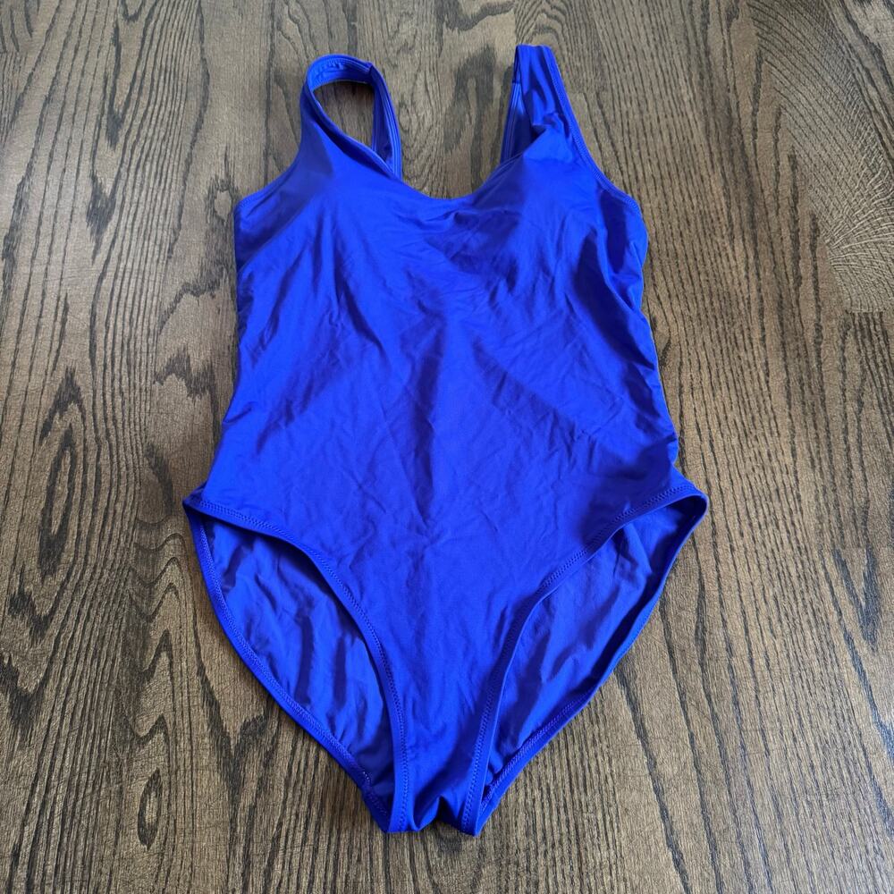 Athleta Womens Solid Blue One Piece Swim Suit Size Medium Removable Padding